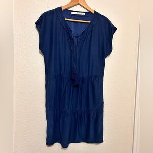 Marie Oliver Blue Tiered Tie Front Sheath Dress